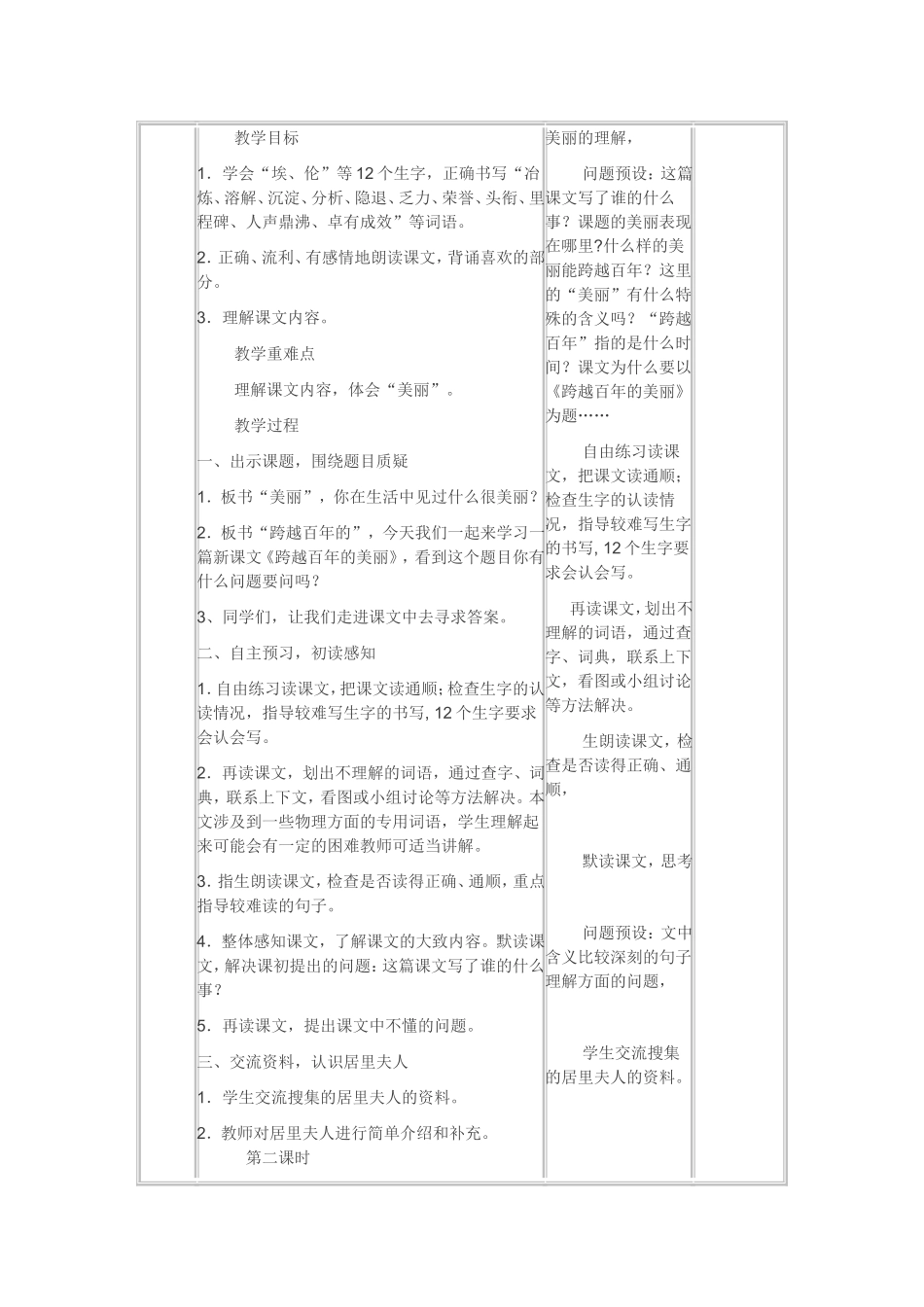 六年级下册《跨越百年的美丽》教学设计_第2页