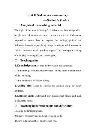 九年级人教版英语Unit11Sadmoviesmakemecry教学设计