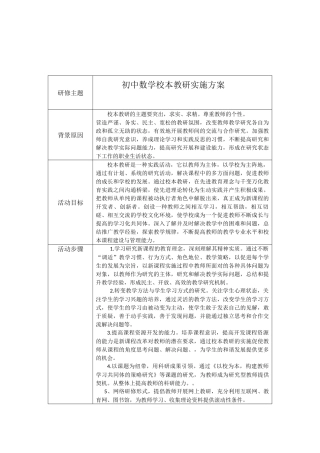 初中数学校本教研实施方案1