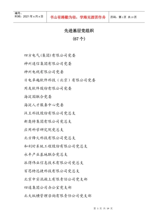 先进基层党组织(67个)四方电气(集团)有限公司党委神