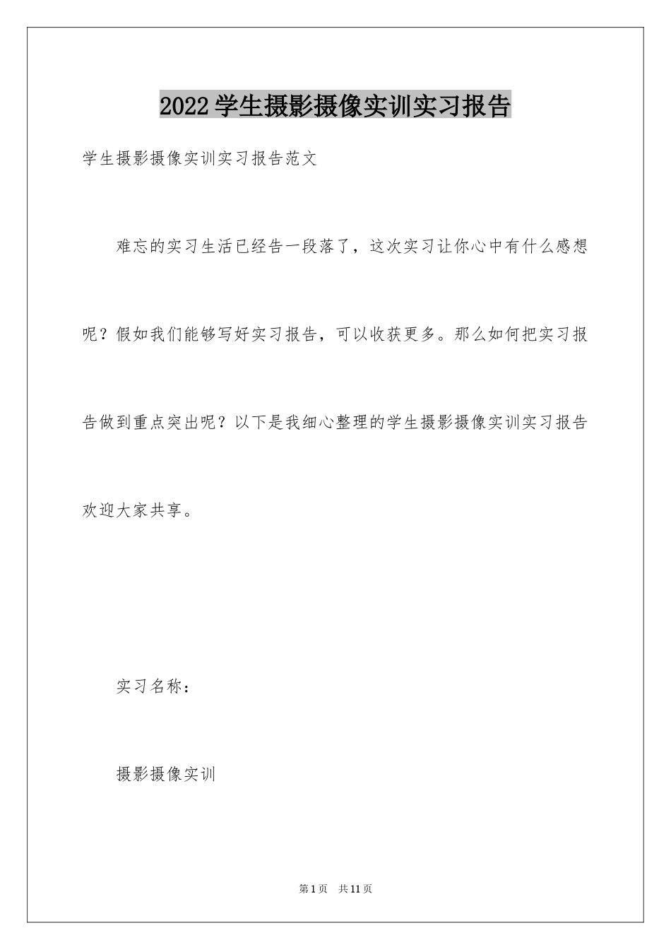 2024学生摄影摄像实训实习报告_第1页