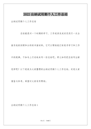 2024出纳试用期个人工作总结