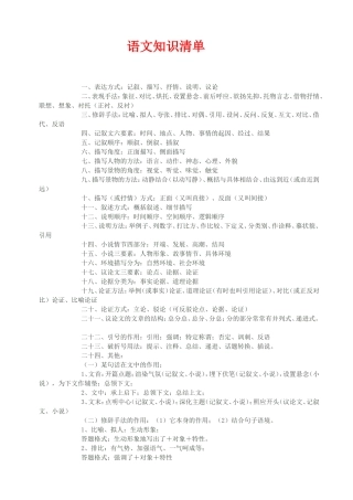 语文知识清单、阅读部分