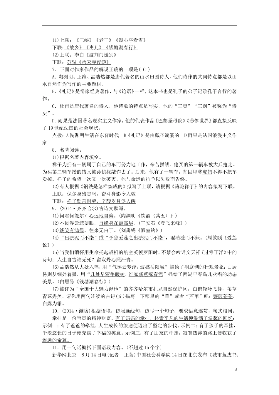 【聚焦中考】2015年中考语文专项复习八上基础知识考点突破_第3页