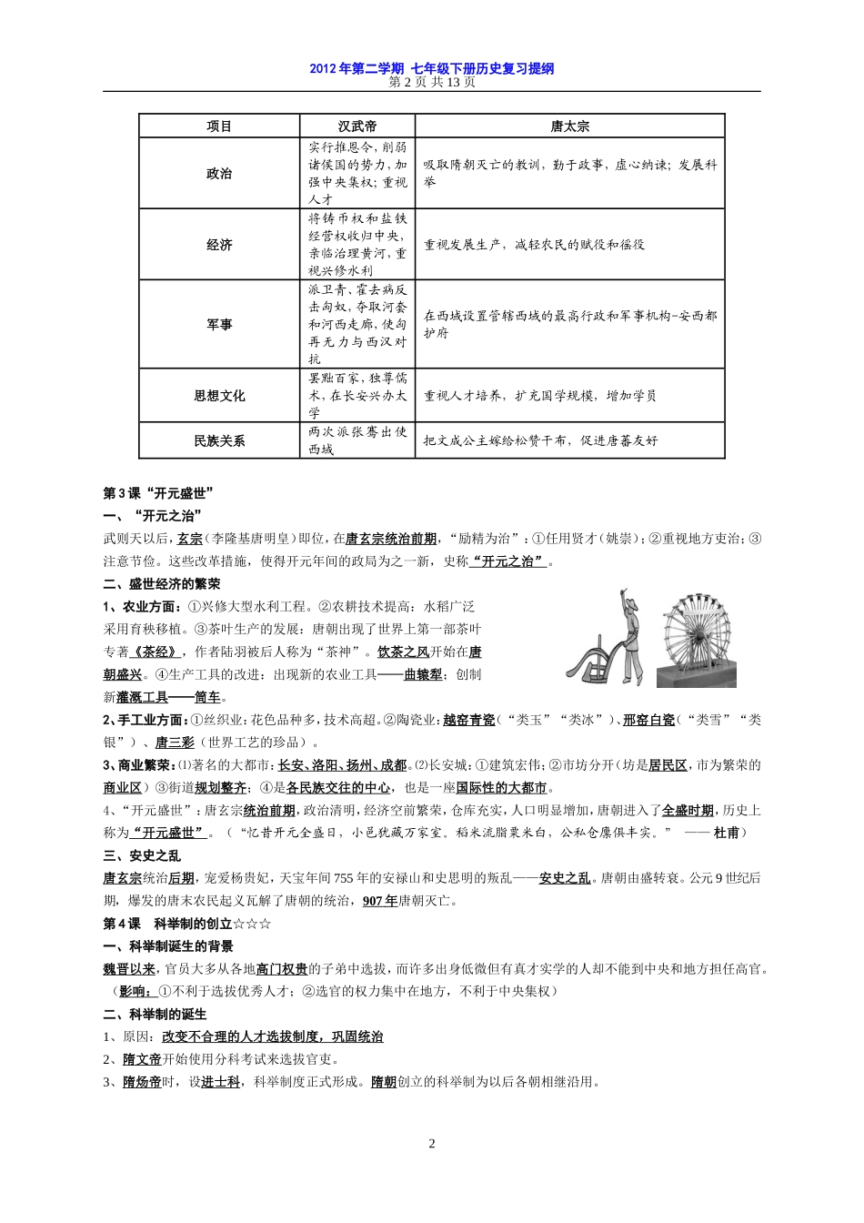 七年级下册历史复习提纲（韦双荣）_第2页