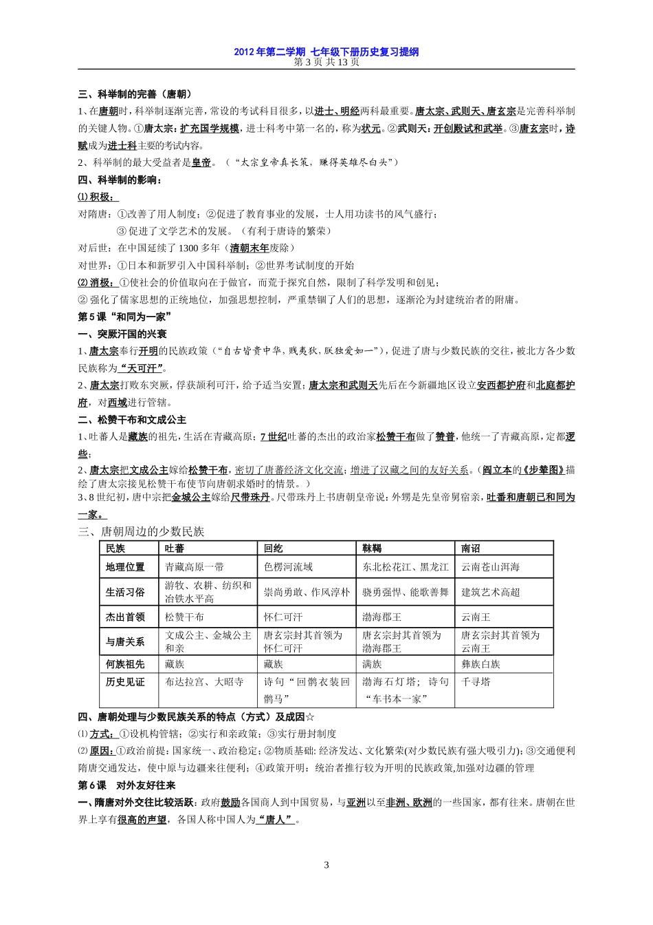 七年级下册历史复习提纲（韦双荣）_第3页