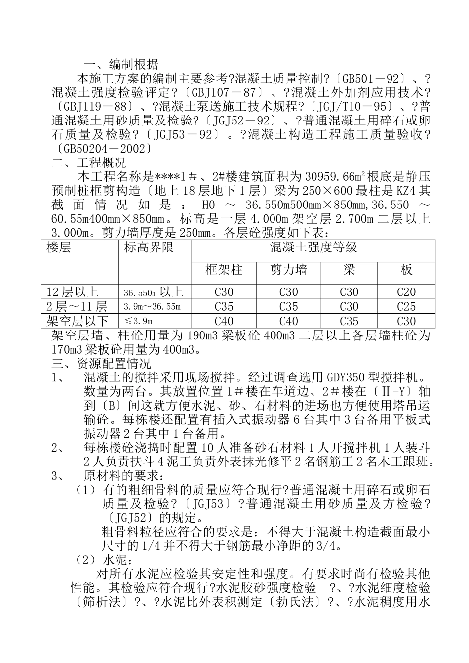 砼施工方案（0.00以上）_第1页