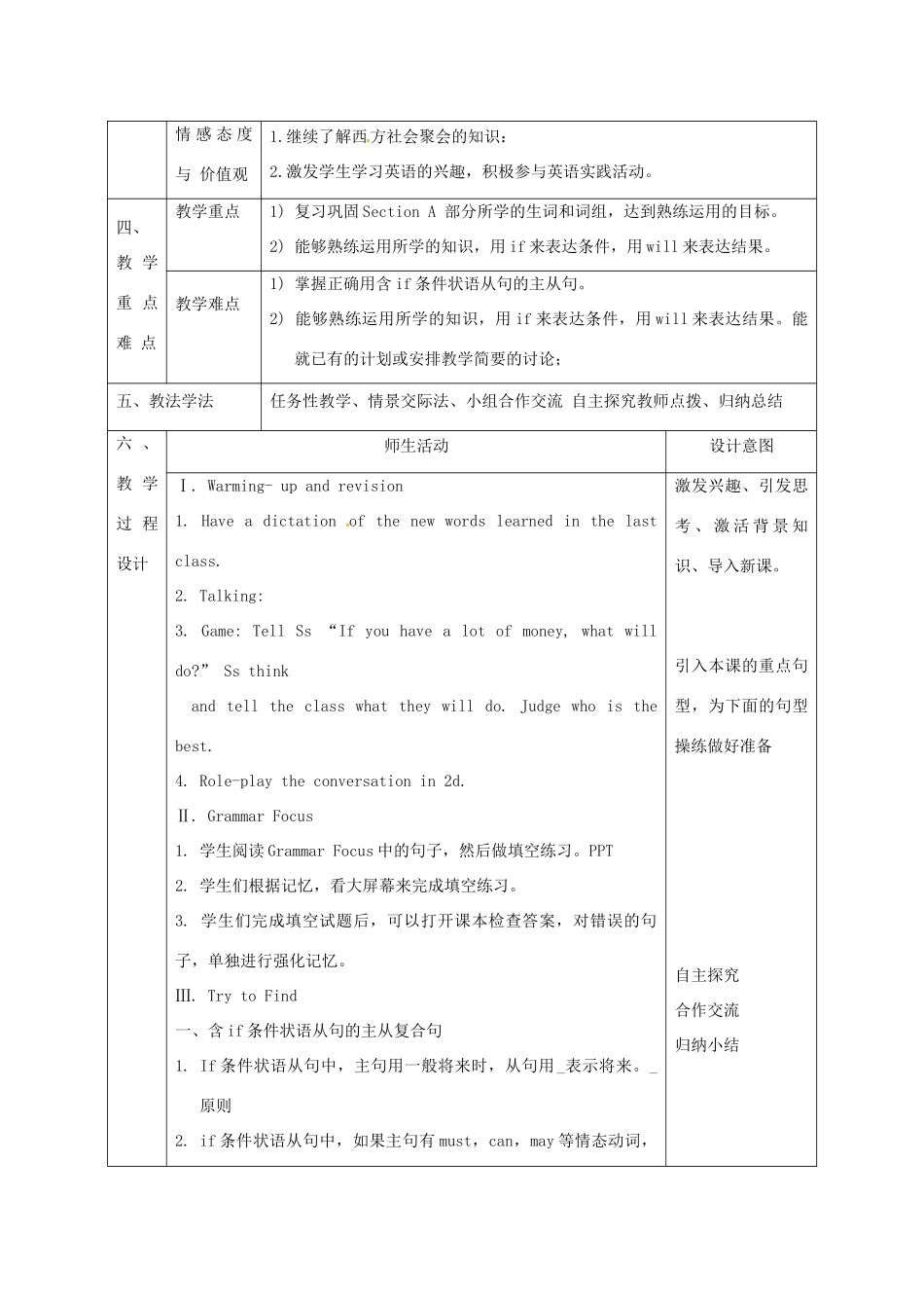 陕西省石泉县八年级英语上册 Unit 10 If you go to the party，you'll have a great time Section A（Grammar focus-3c）教案 （新版）人教新目标版-（新版）人教新目标版初中八年级上册英语教案_第2页