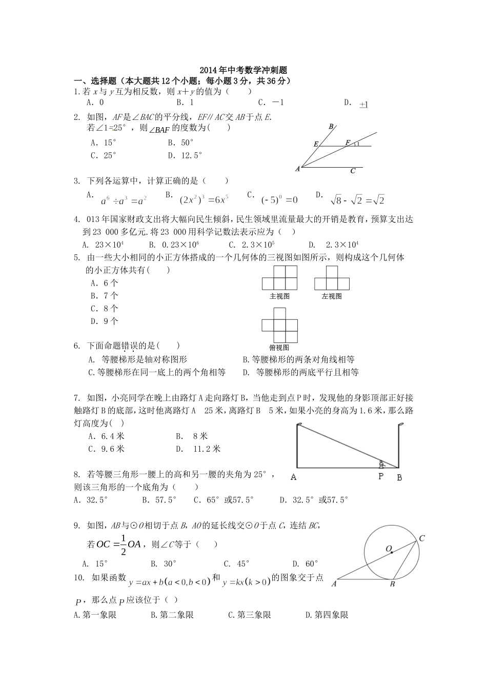 2014年数学冲刺题_第1页