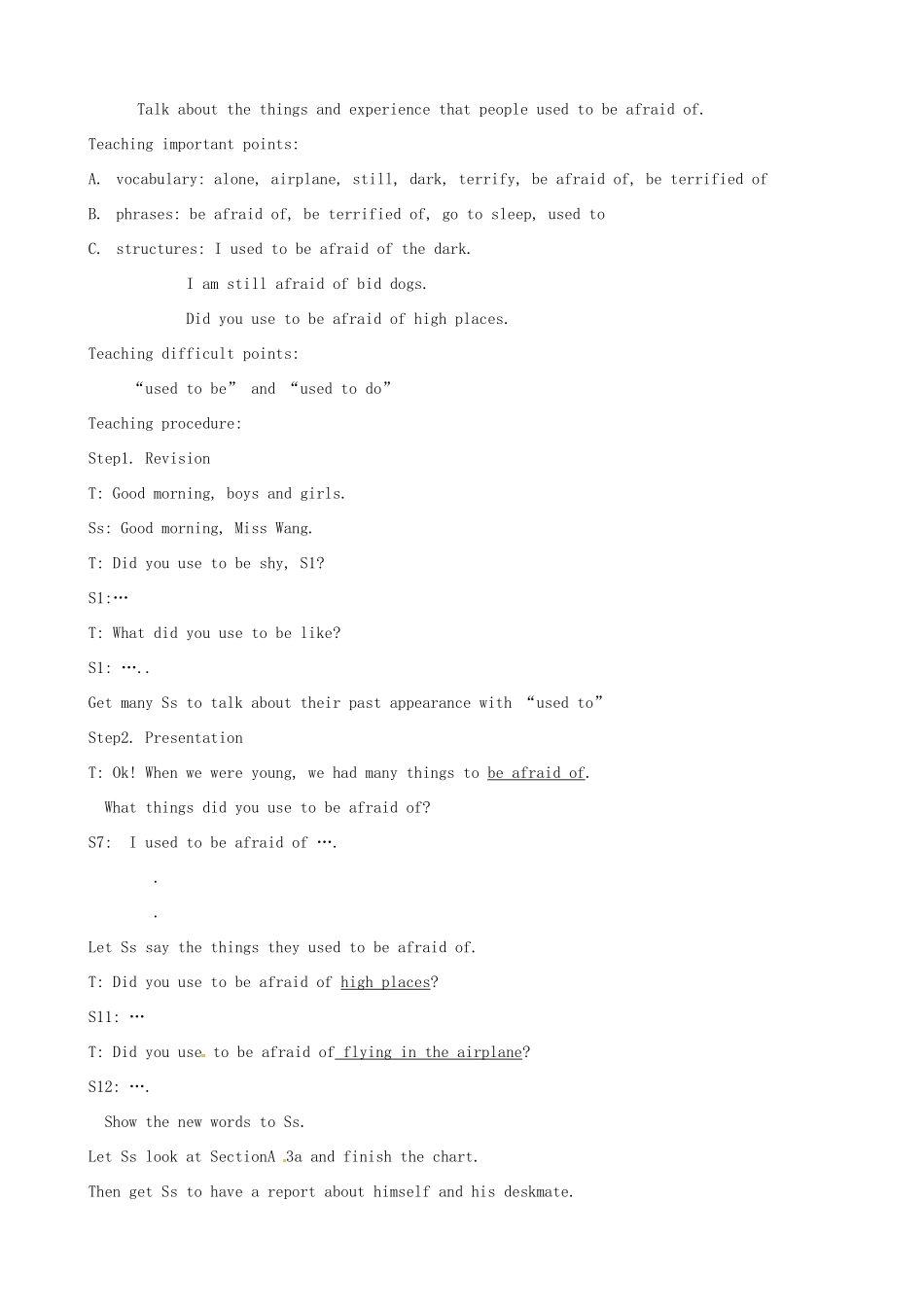 浙江省湖州市环渚学校九年级英语 Unit 2  I used to be afraid of the dark 教案 人教新目标版_第3页