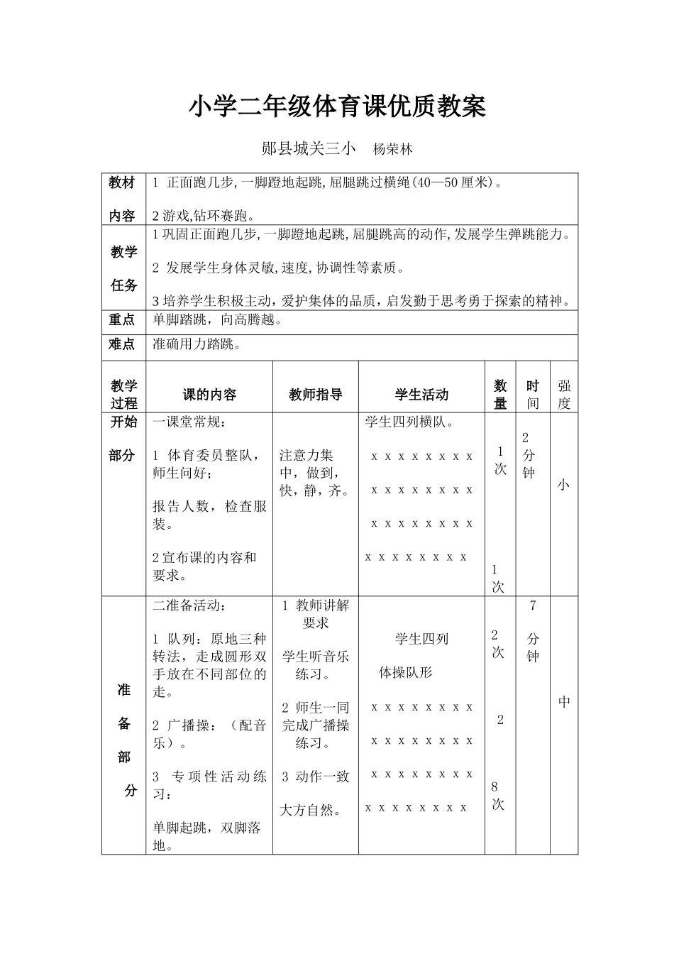 小学二年级体育课优质教案_第1页