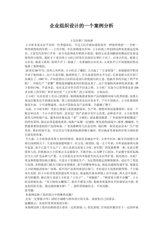 企业组织设计的一个案例分析
