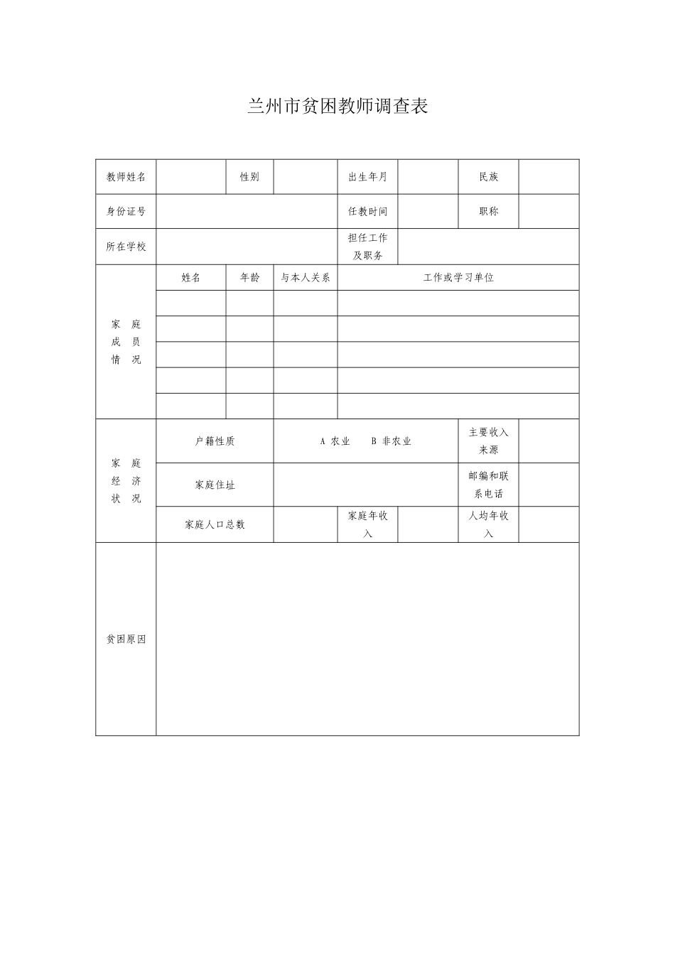 兰州市贫困教师调查表_第1页