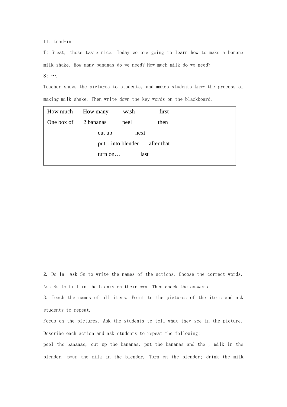 金识源七年级英语下册 Unit 4 How do you make a banana milk shake Section A(1a-2c)教案 鲁教版五四制-鲁教版五四制初中七年级下册英语教案_第3页