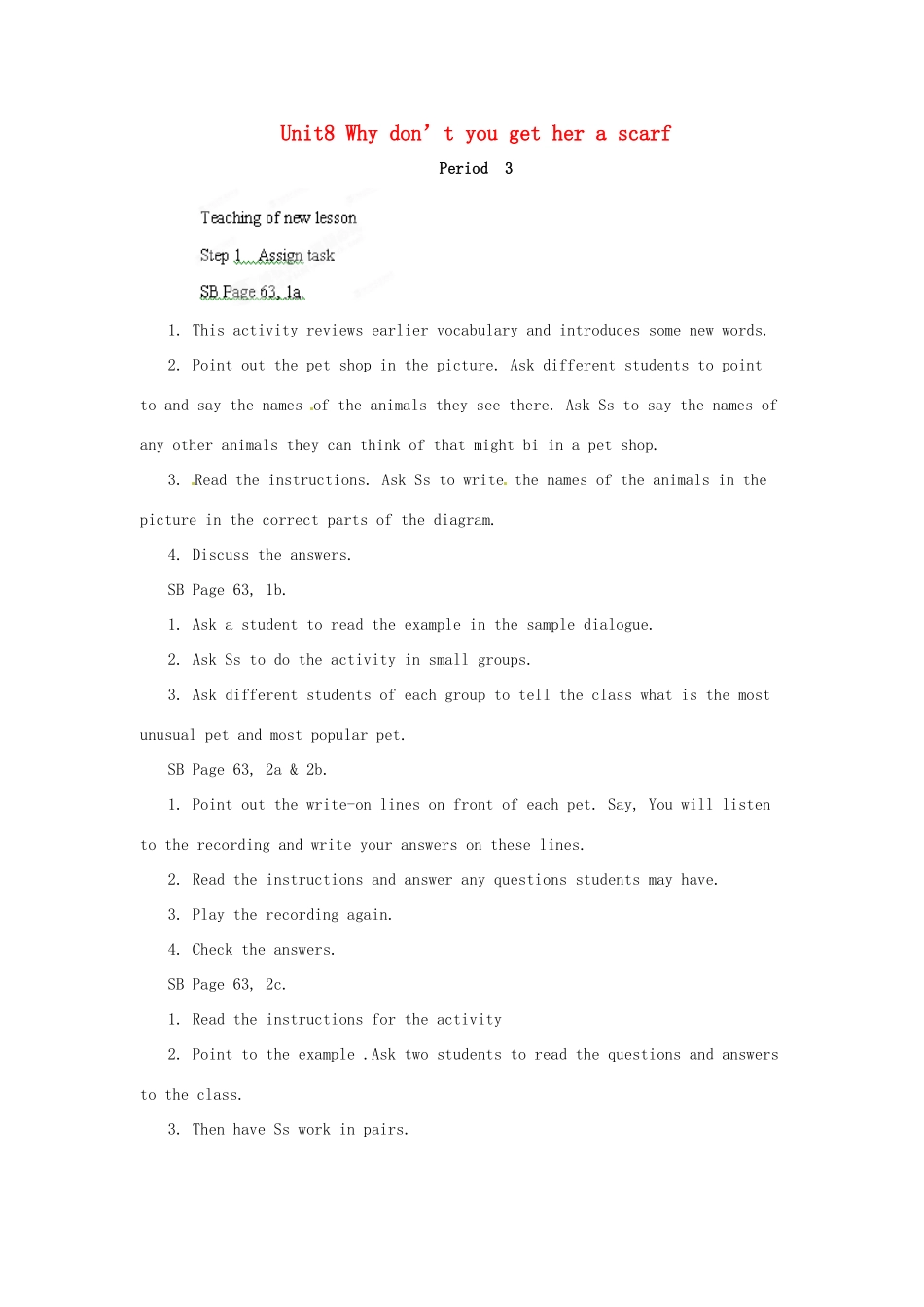 浙江省温州市第二十中学八年级英语下册 Unit8 Why don’t you get her a scarf Period 3教案 人教新目标版_第1页