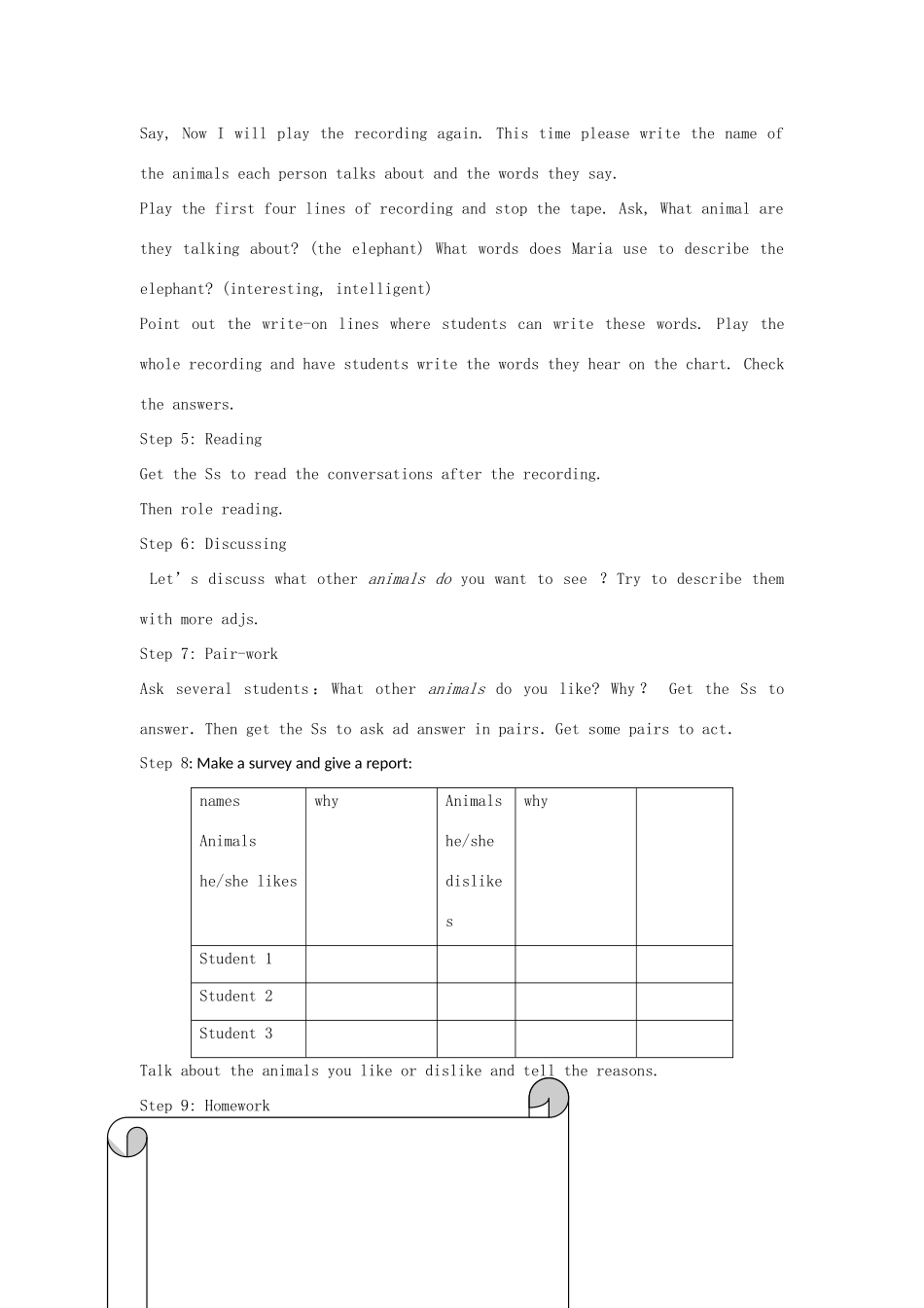 浙江省温州市瓯海区实验中学七年级下册英语《Unit 3 Why do you like koalas》Period 3 教案 人教新目标版_第2页