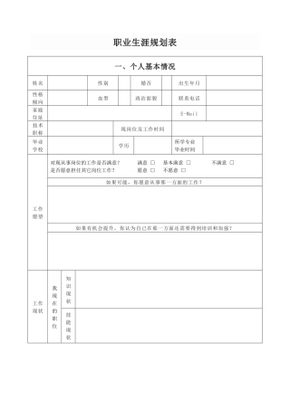 企业员工职业生涯规划表模板