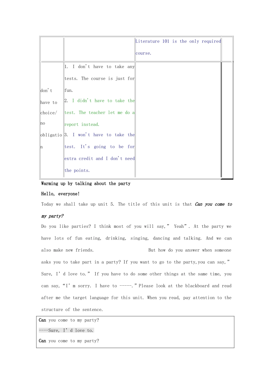 浙江省泰顺县罗阳二中八年级英语上册《unit5 Can you come to my party》教学设计 人教新目标版_第3页