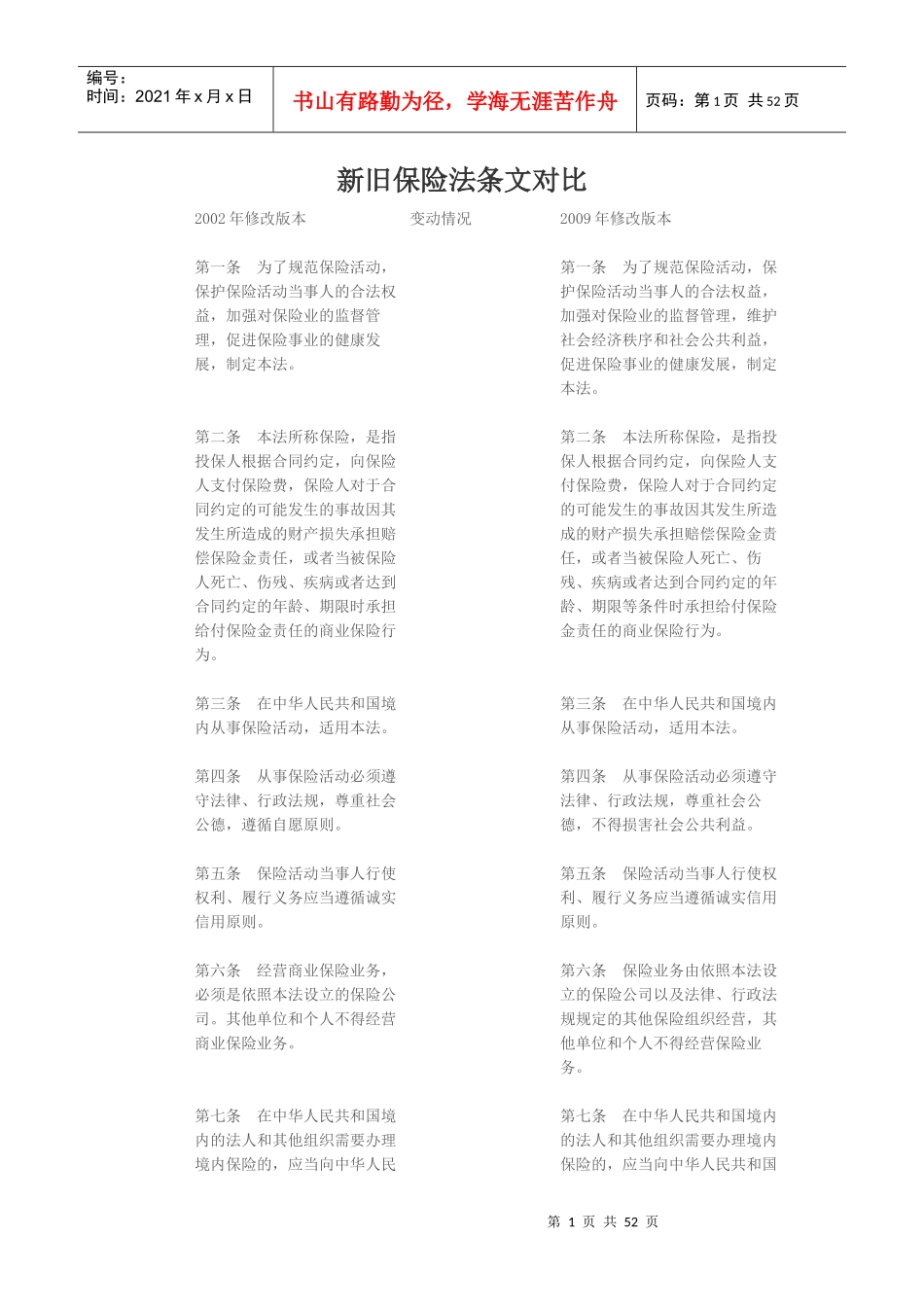 新旧保险法对照_第1页