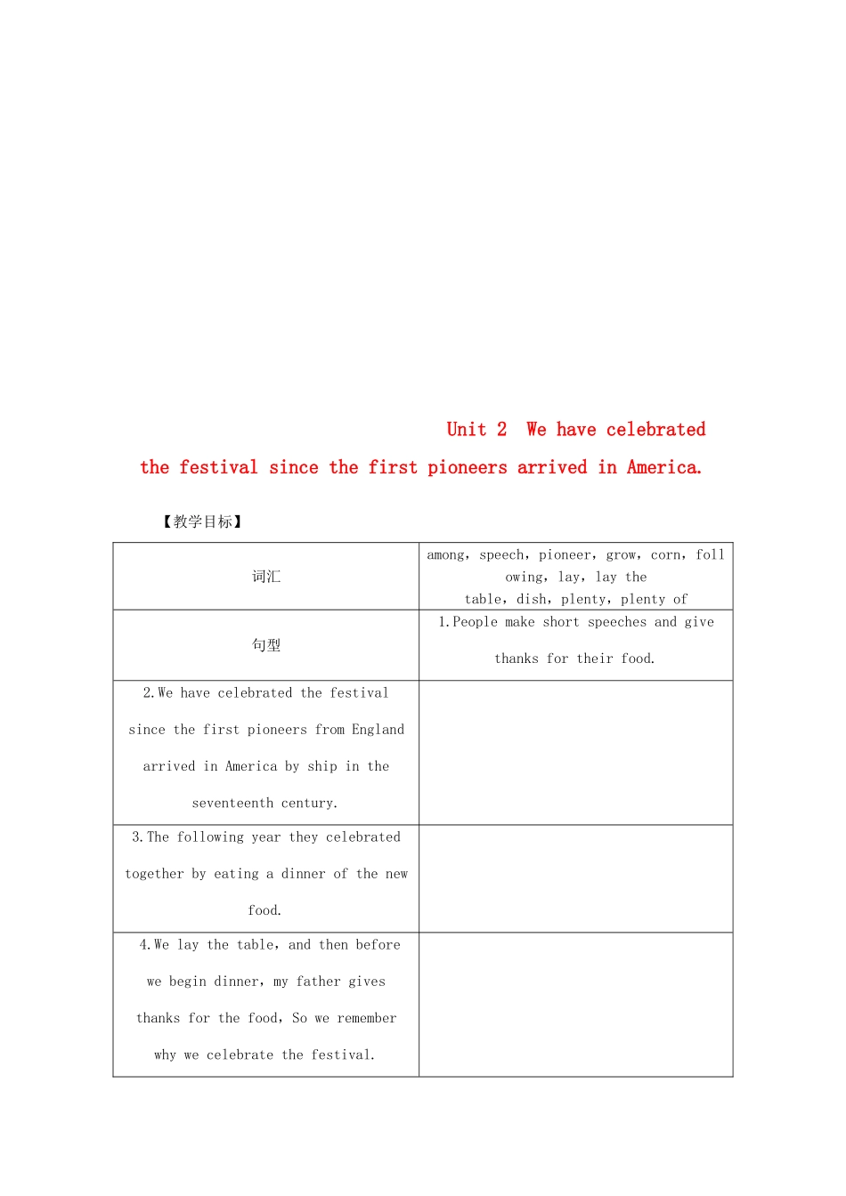 秋九年级英语上册 Module 2 Public holidays Unit 2 We have celebrated the festival since the first pioneers arrived in America教案 （新版）外研版-（新版）外研版初中九年级上册英语教案_第1页