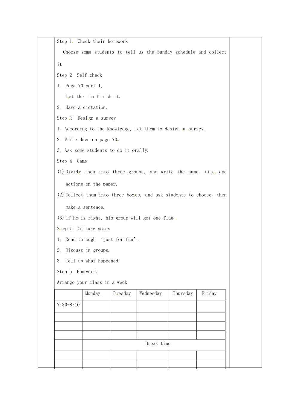 辽宁省辽阳市第九中学七年级英语下册《Unit 2 What time do you go to school？》period 4教案 人教新目标版_第3页