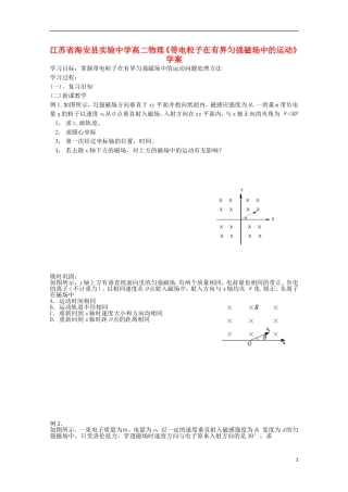 江苏省海安县实验中学高二物理《带电粒子在有界匀强磁场中的运动》学案