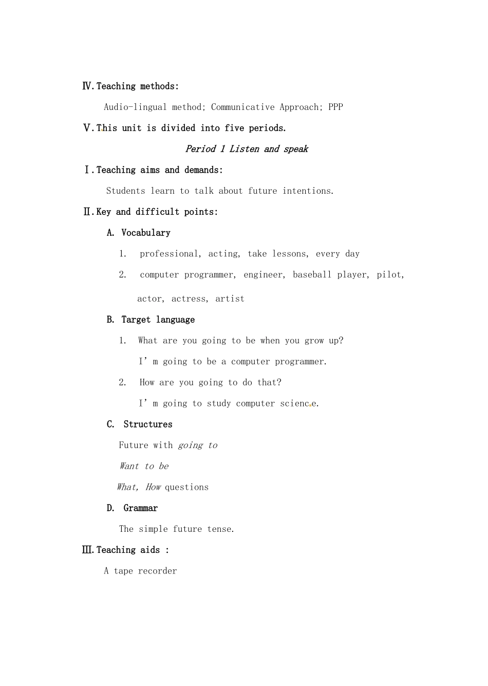 浙江省泰顺县罗阳二中八年级英语上册《unit10 I’m going to be a basketball》教学设计 人教新目标版_第2页