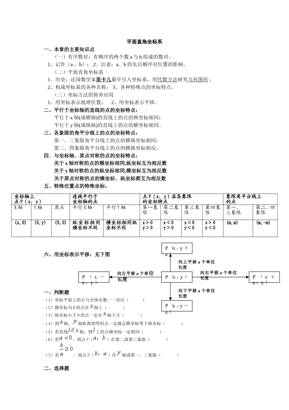 平面直角坐标系知识点及经典练习题_第1页
