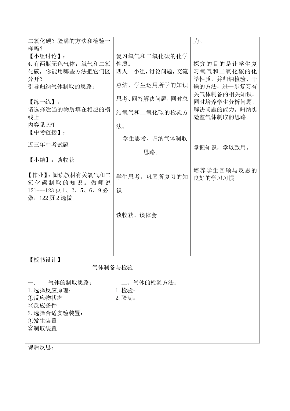 气体制备与检验复习课教学设计_第2页