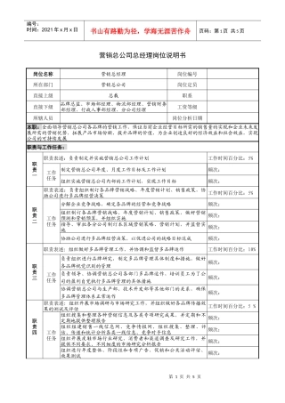 营销总公司总经理岗位说明书