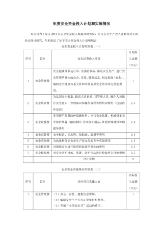 年度安全资金投入计划和实施情况
