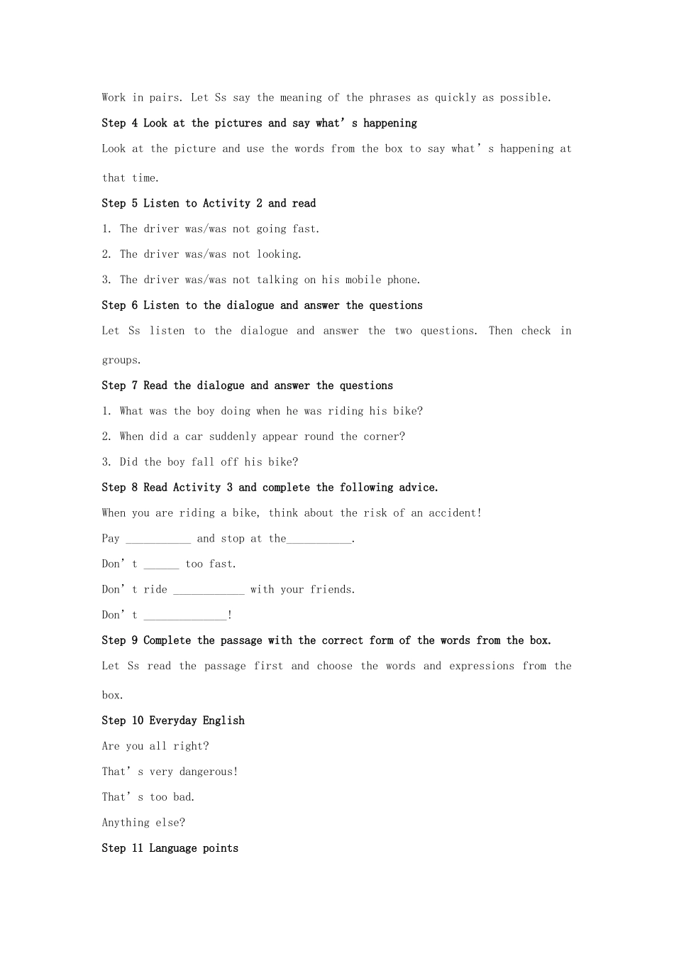 秋八年级英语上册 Module 8 Accidents Unit 1 While the car were changing to red, a car suddenly appeared教案1 （新版）外研版-（新版）外研版初中八年级上册英语教案_第2页