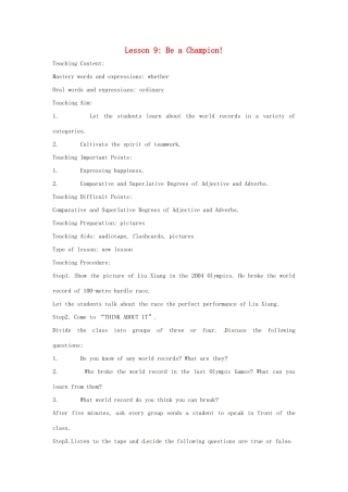 英语：Unit 2 Biggest,Longest,Widest Lesson 1英文教案（冀教版九年级上）