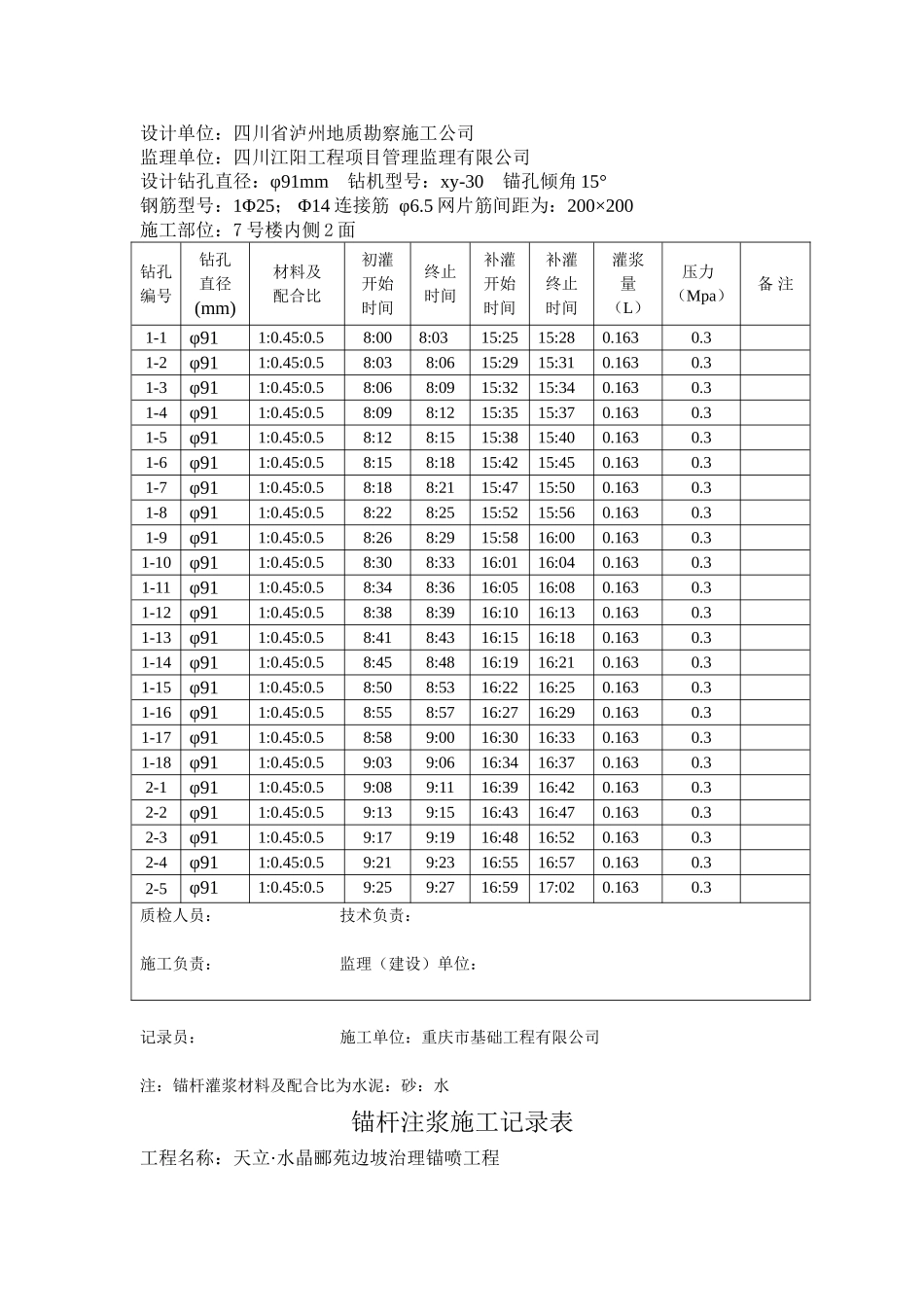 锚杆注浆施工记录表_第3页