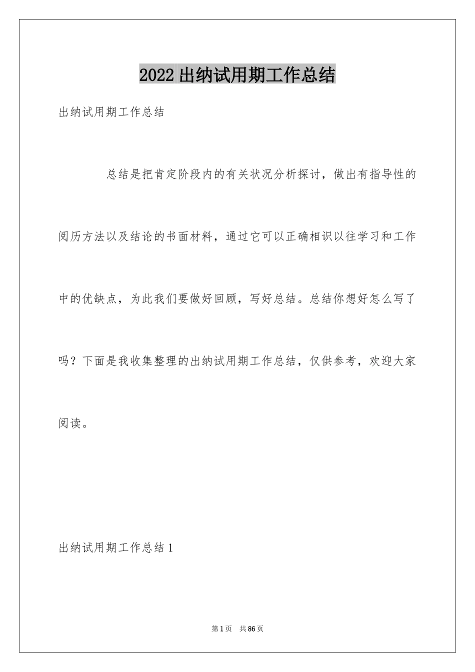 2024出纳试用期工作总结_31_第1页