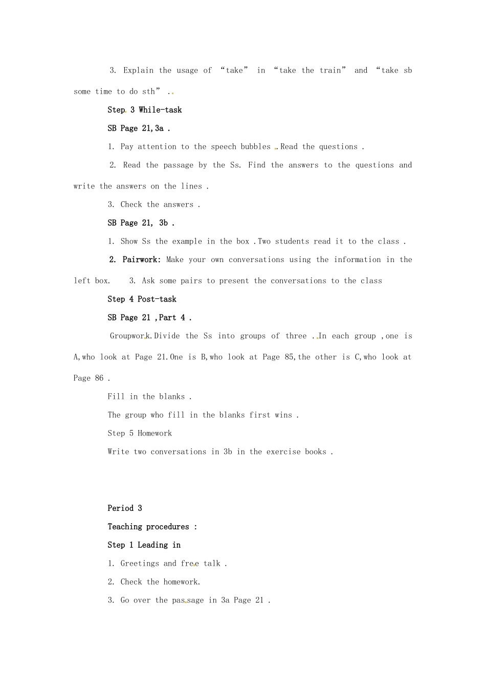 福建省厦门市思明区东埔学校八年级英语上册 Unit 4 How do you get to school教案 人教新目标版_第3页