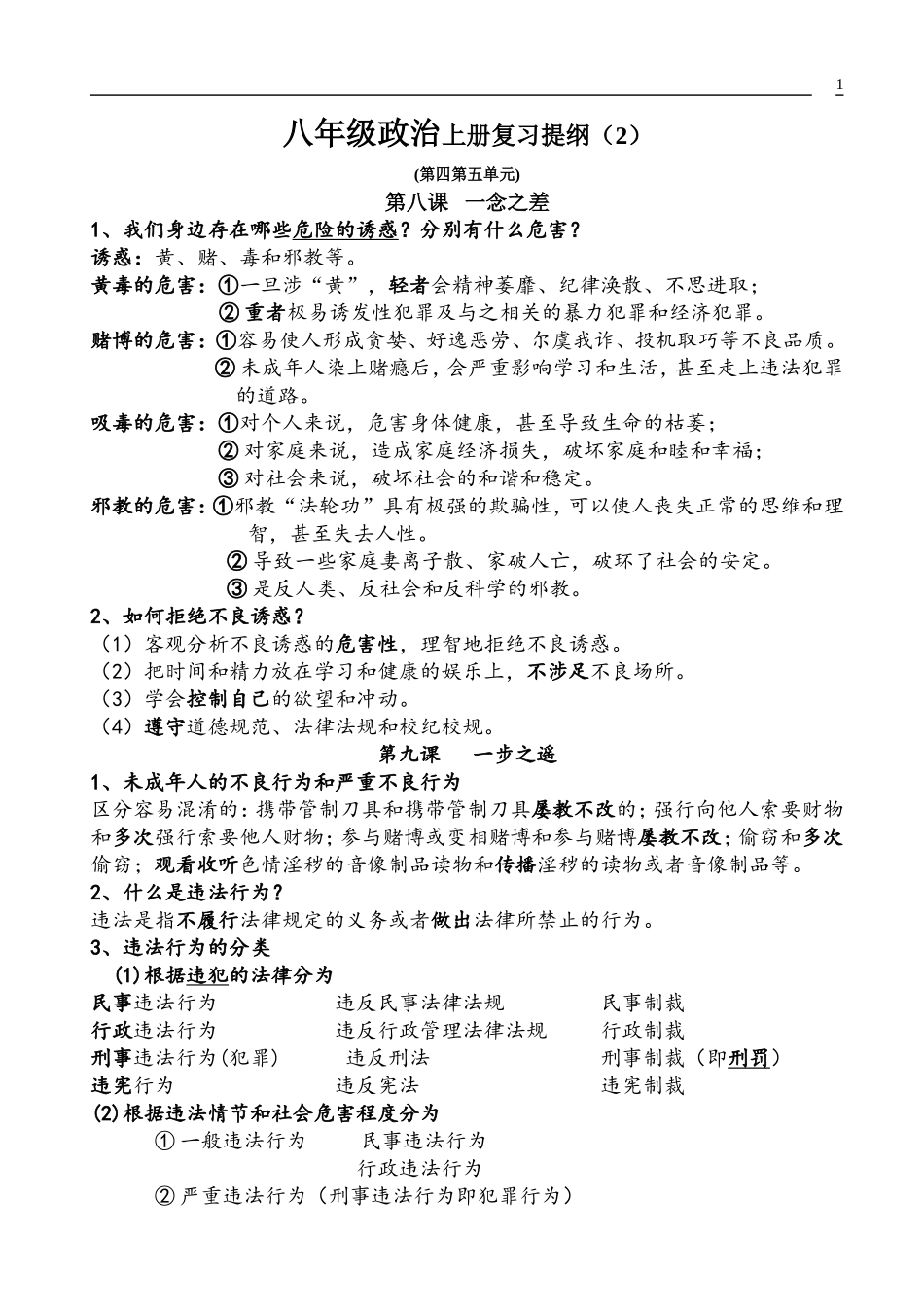 八年级政治上册复习提纲2_第1页