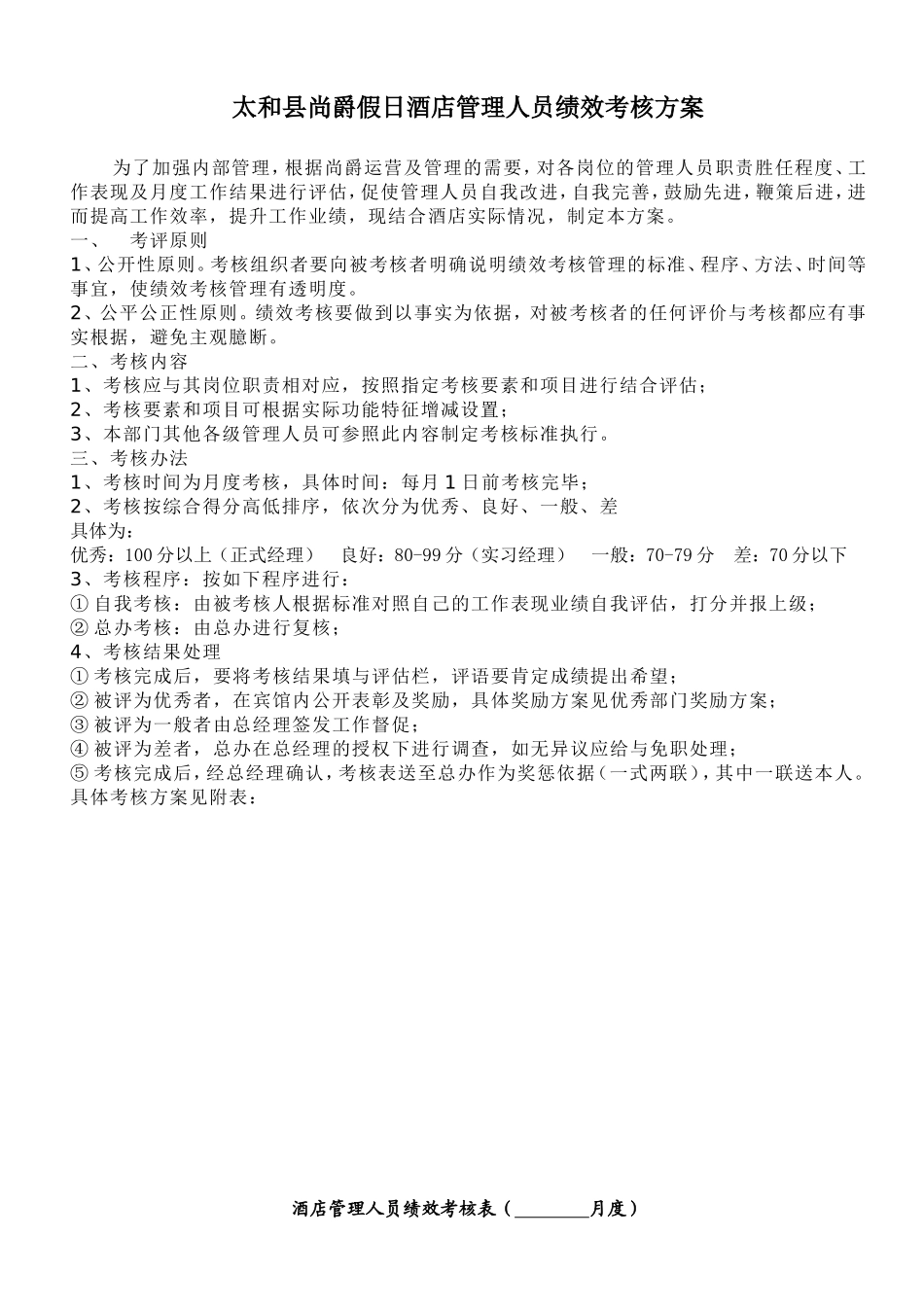 酒店管理人员绩效考核表1_第1页