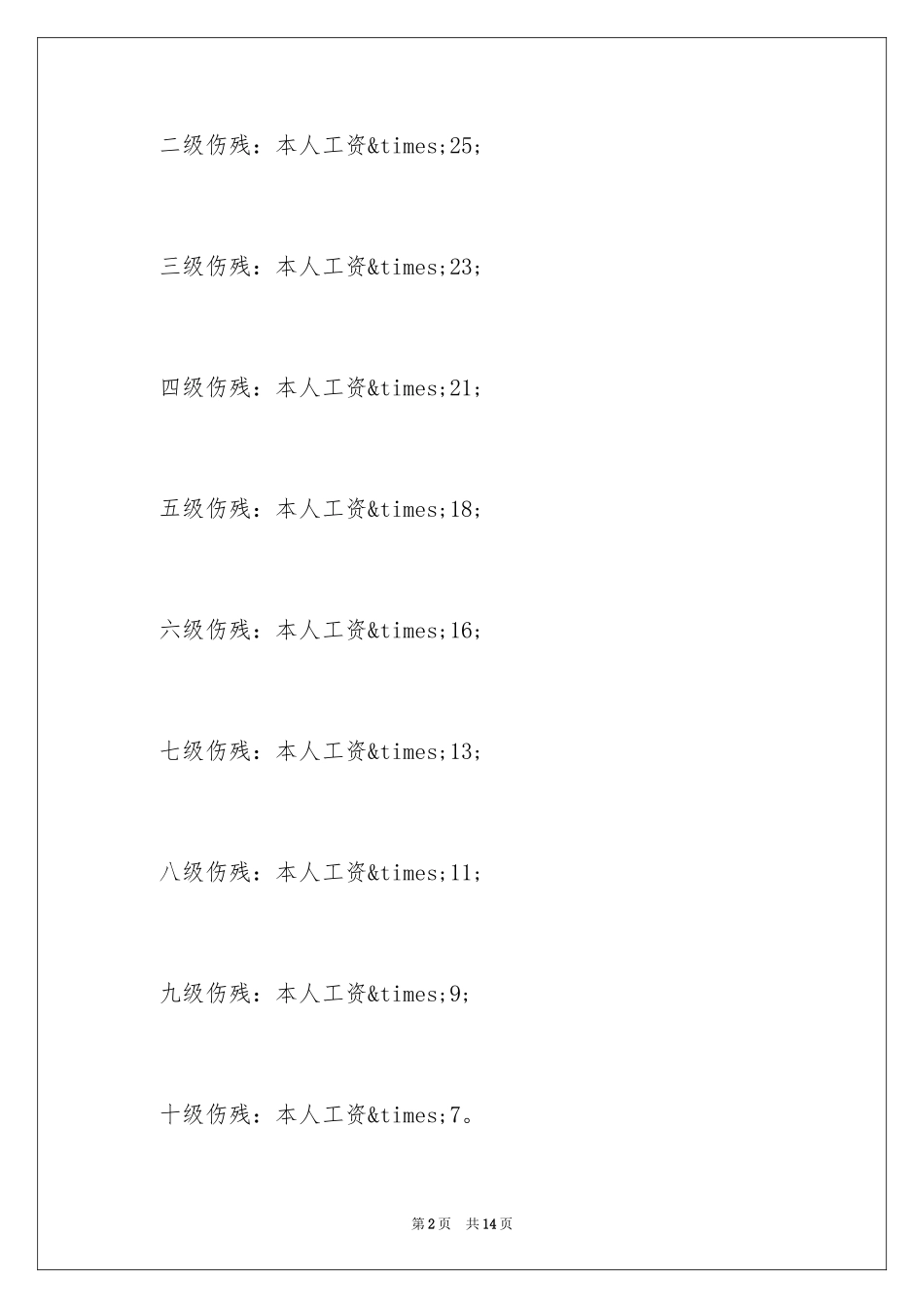 2024十级工伤保险赔偿标准_第2页