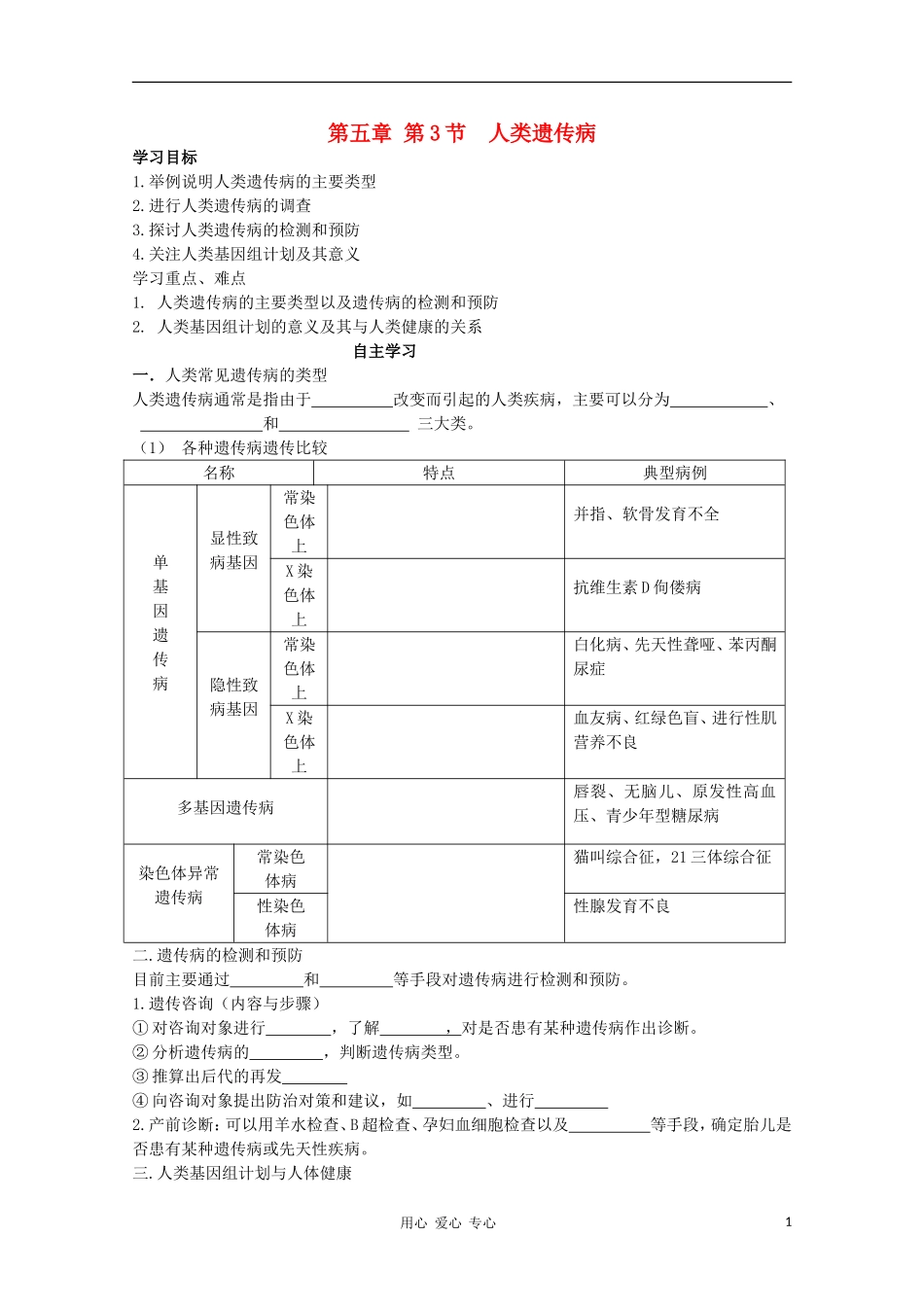 睢县回族高级中学高中生物《遗传与变异》第五章第三节人类遗传病导学案 必修2_第1页