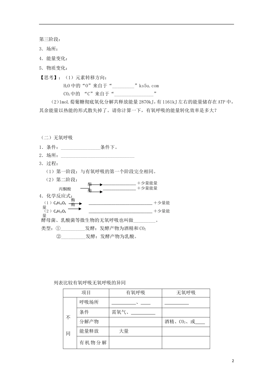 江苏省常州市西夏墅中学高一生物《ATP的主要来源—细胞呼吸》学案 新人教版_第2页