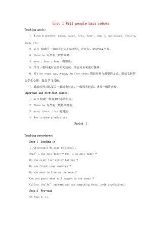 浙江省温州市第二十中学八年级英语下册 Unit 1 Will people have robots教案1 人教新目标版