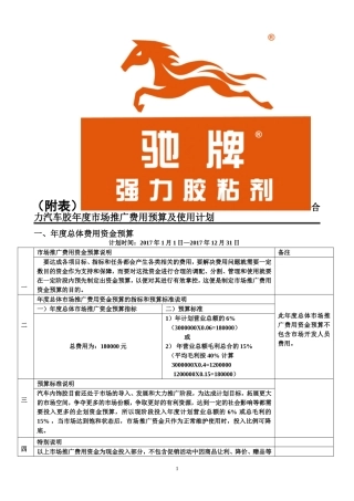 年度市场推广费用预算及使用计划