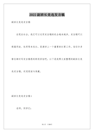 2024副班长竞选发言稿