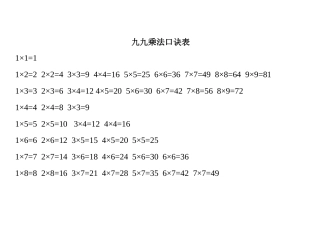 九九乘法口诀表(打印版)全