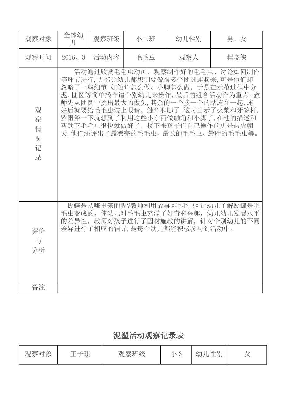 泥塑活动观察记录表_第3页