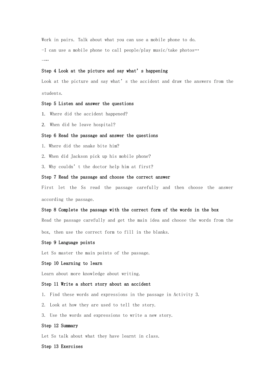 秋八年级英语上册 Module 8 Accidents Unit 2 I was trying to pick it up when it bite me again教案1 （新版）外研版-（新版）外研版初中八年级上册英语教案_第2页