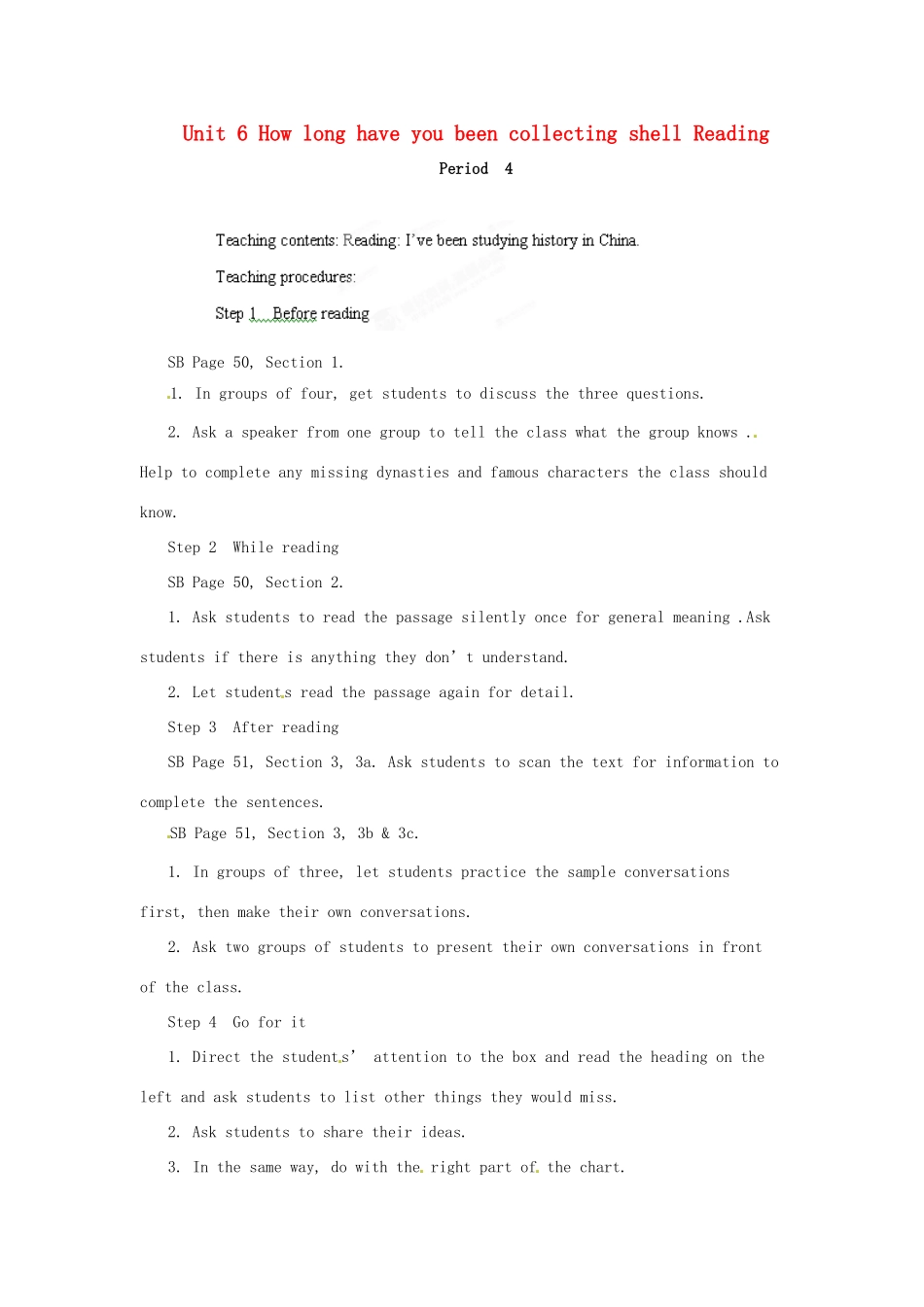 浙江省温州市第二十中学八年级英语下册 Unit 6 How long have you been collecting shells Period 4教案 人教新目标版_第1页