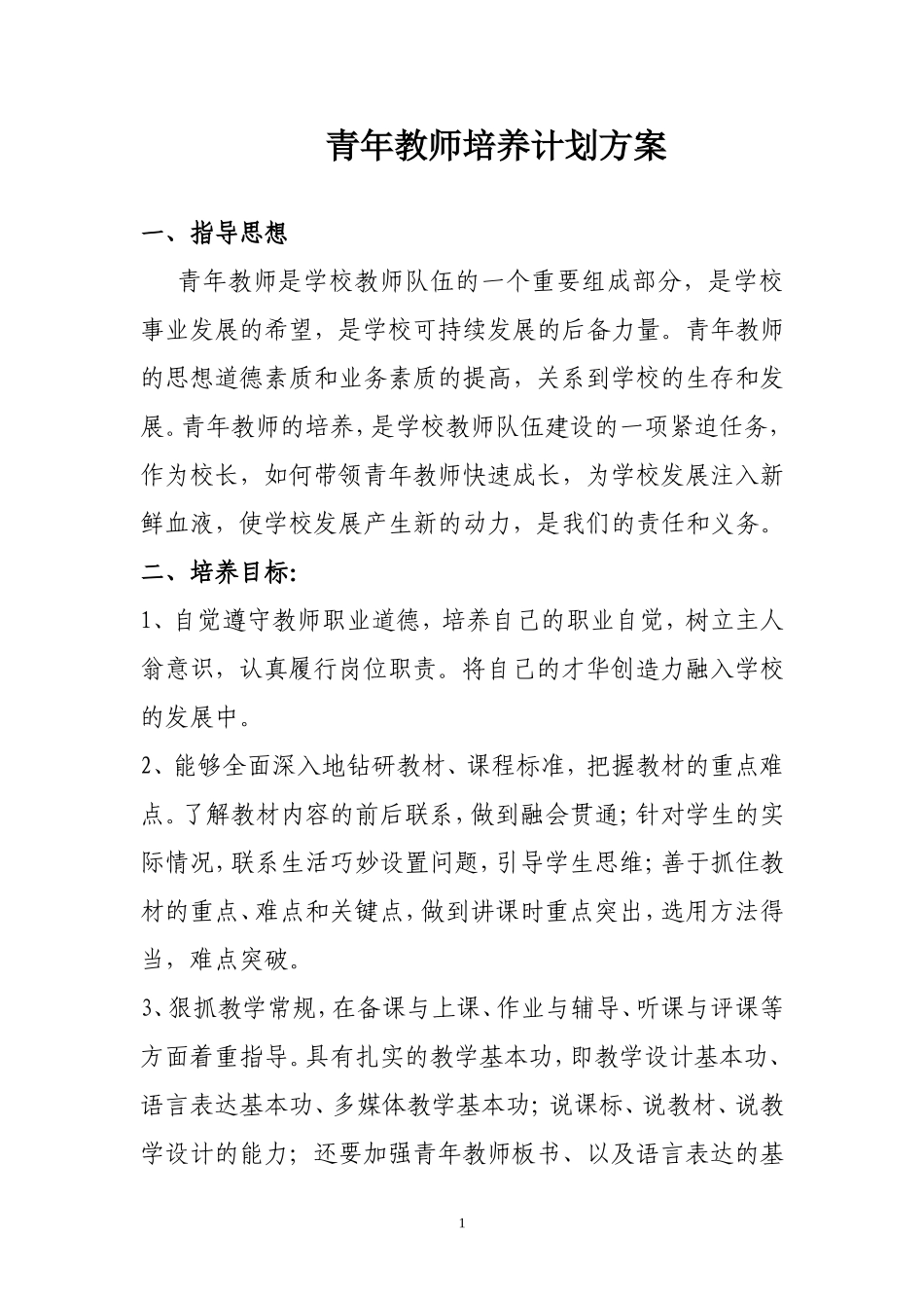 青年教师培养计划及方案_第1页