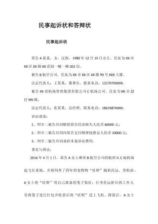 民事起诉状和答辩状范例